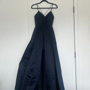 Alice and Olivia Navy Gown with Full Skirt and Slit, Size 0